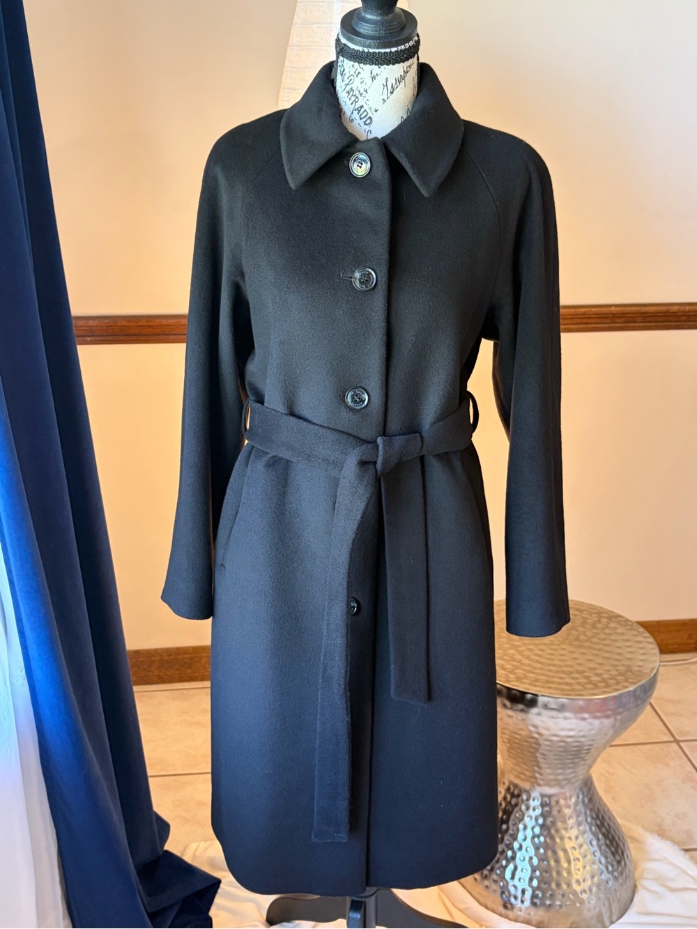 Lauren Ralph Lauren Black Wool Belted Pea Coat